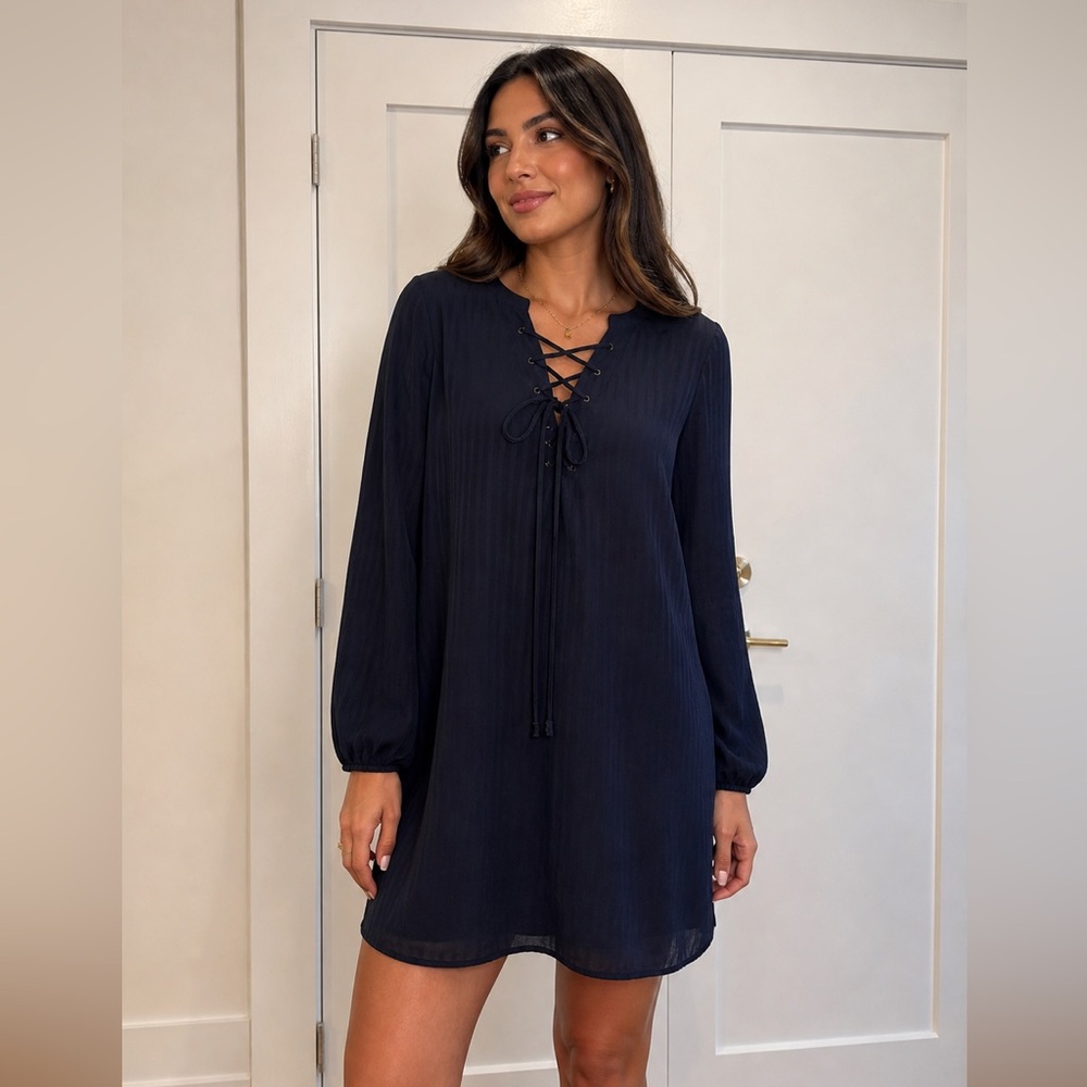 BCBGeneration Navy Lace-Up Shift Dress